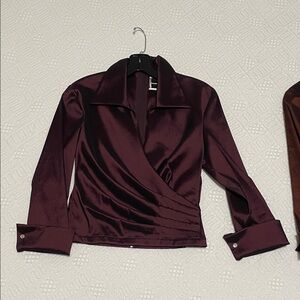 Tadashi  Satin Wrap Blouse Crystal Plumb size P